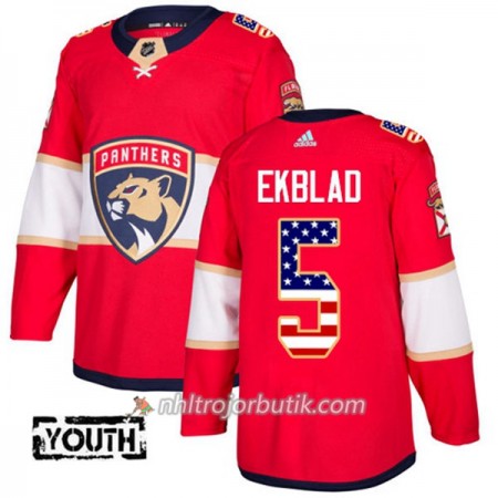 Barn Ishockey Florida Panthers Tröja Aaron Ekblad 5 Adidas 2017-2018 Röd USA Flag Fashion Authentic